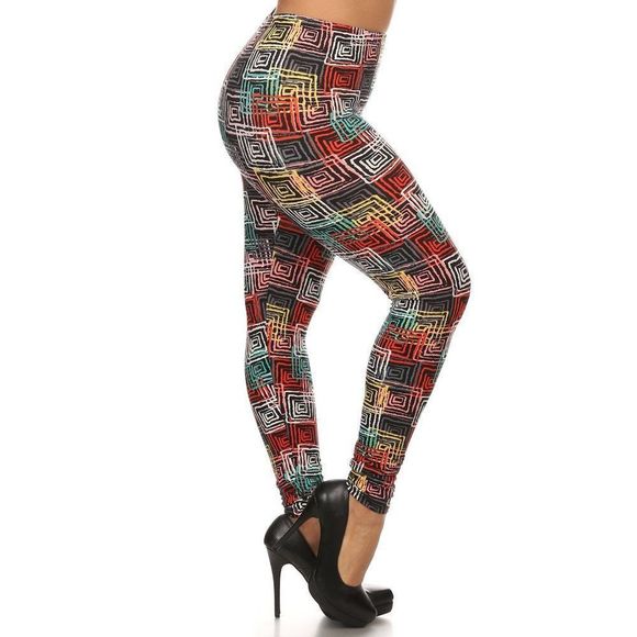 (Plus) Curvy Black Multi Abstract Geometric Pattern Print Leggings - Picture 1 of 5